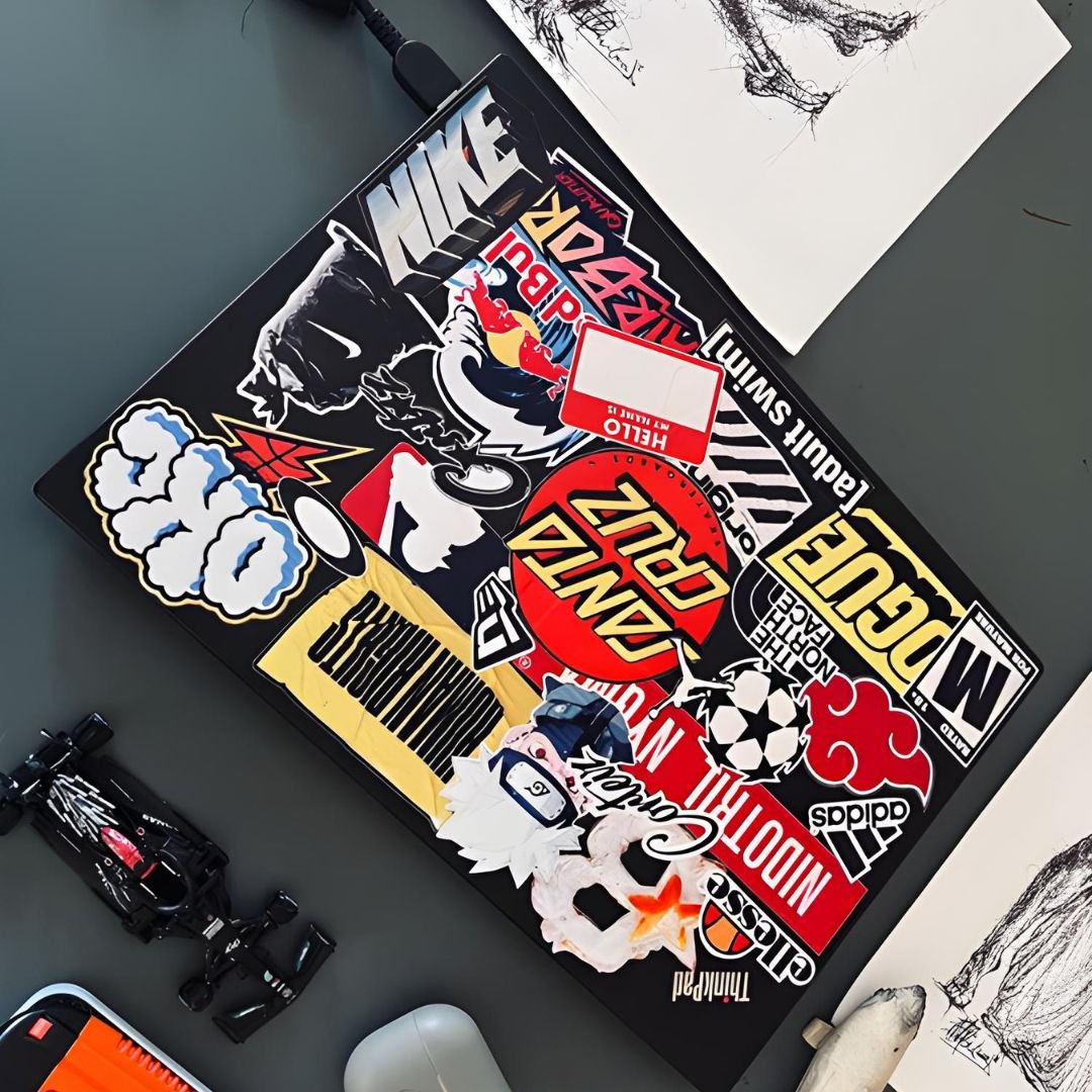 Laptop with stickers on it